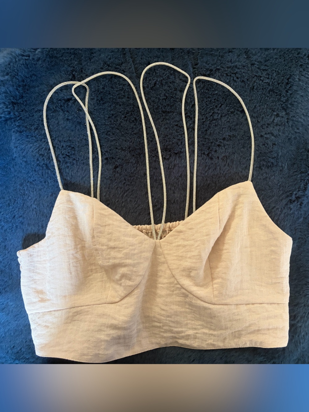 H&M Light Taupe Cropped Knit Tank with Rhinestone Straps